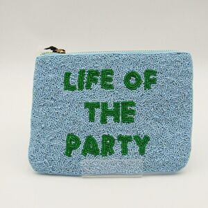 NWT Kate Spade x Target Blue and Green Beaded “Life of the Party” Zip Pouch